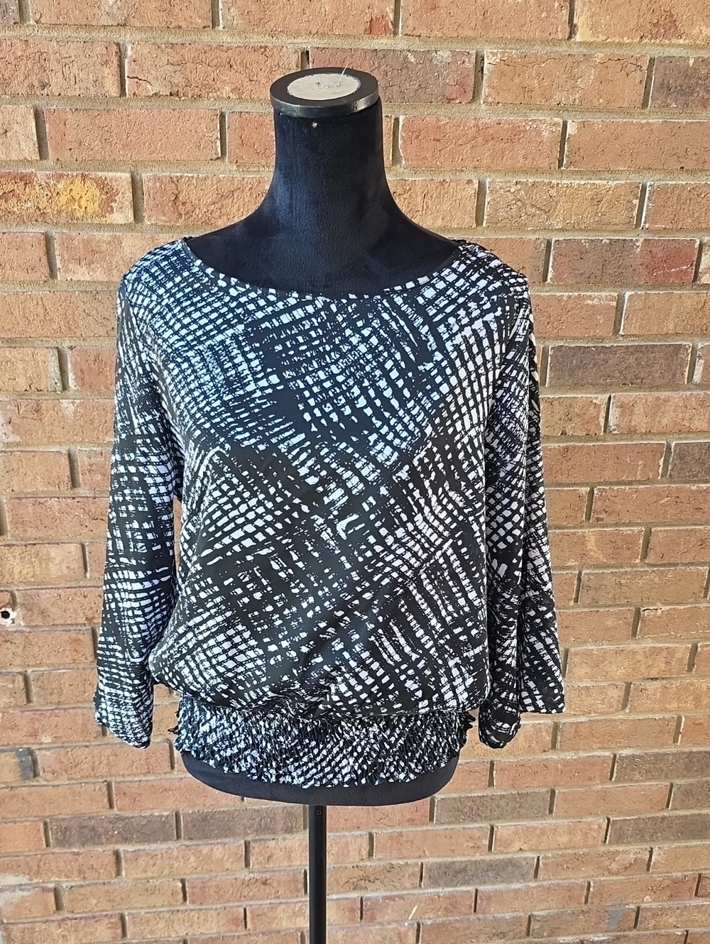 Michael Kors Black and White Patterned Blouson Tunic Size M